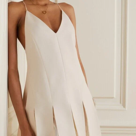 NWOT Khaite Teagan Ruffled Voile and Twill Mini Dress Pleated Off White - Picture 3 of 8